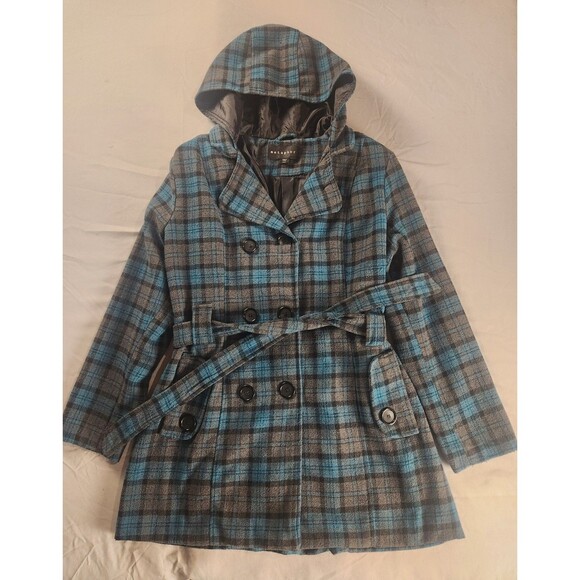 Metaphor Jackets & Blazers - Metaphor Women’s XL Plaid Hooded Peacoat Wool Blend Double Breasted Belted